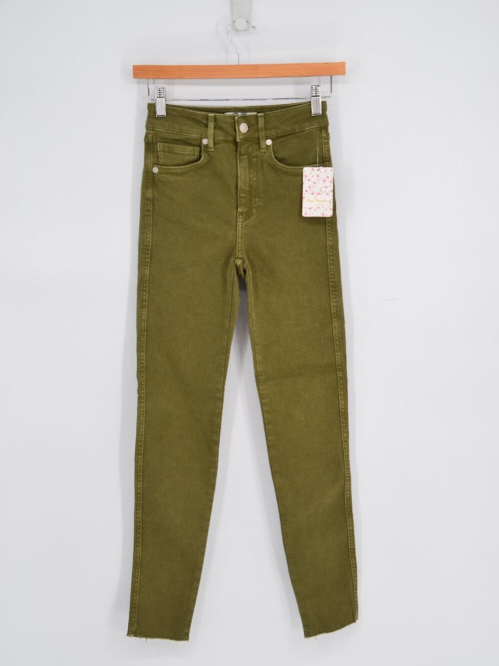 We The Free People High Rise Jegging Womens 25 Army Green Skinny Stretch Raw Hem
